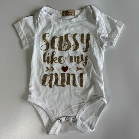 Baby Girl Sassy Like My Aunt Outfit Size 6 Months Red Pants White Gold Bow Fall - Picture 2 of 13